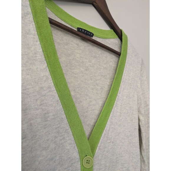 THEORY Cotton Cashmere Blend Cardigan Sweater Button V-neck Lightweight Medium - Picture 4 of 12